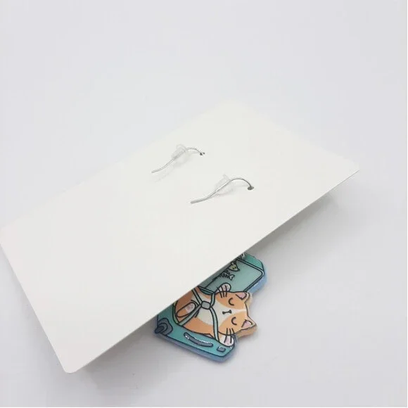 Travel Kitty Suitcase Vacation Hook Dangle Earrings New - Picture 2 of 2